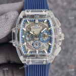 Top Quality Hublot Spirit of Big Bang Transparent Watch Blue Rubber Strap